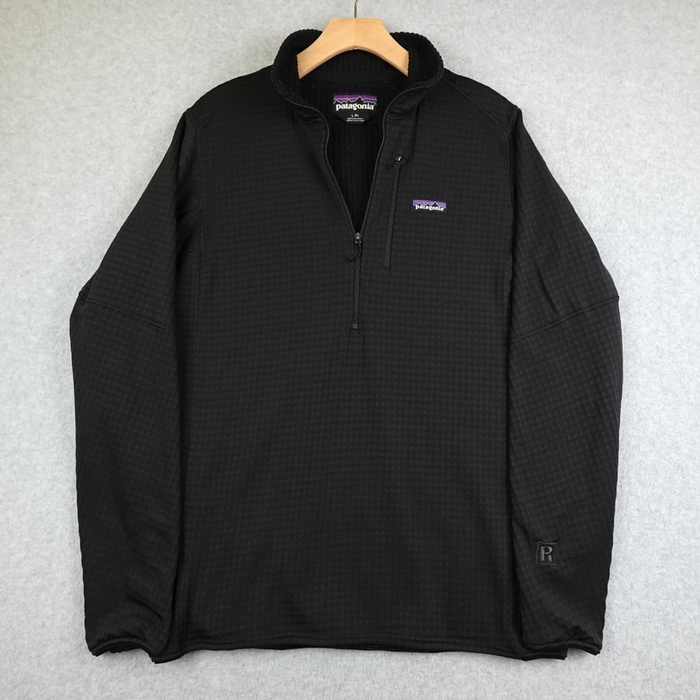 Patagonia R1 Pullover Sweater Mens Large Black 1/2 Zip Midlayer Waffle Stretch